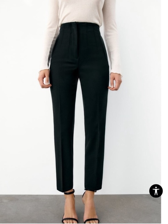 Zara Blogger Favorite Black High Waited Taper Leg Trousers Size L - Picture 4 of 13